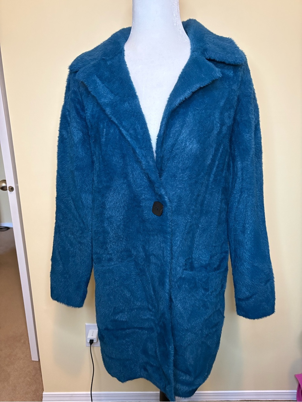 Joseph Ribkoff Teal Faux Fur Single-Button Teddy Coat medium